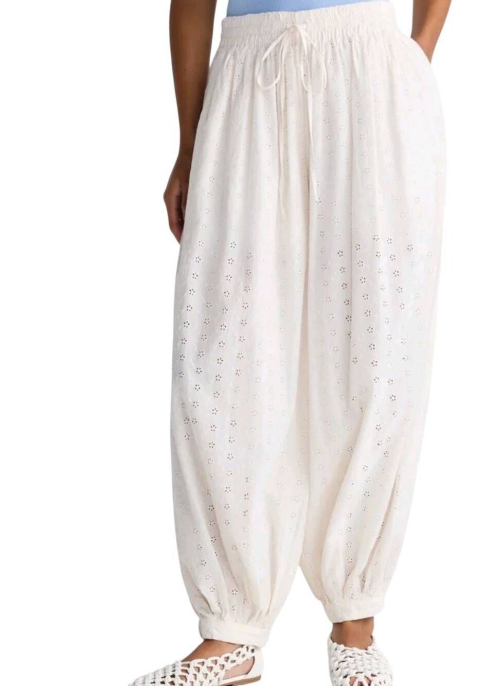 Scoop Pants Women's Medium Ivory Eyelet Harem Barrel Boho Cotton Natural